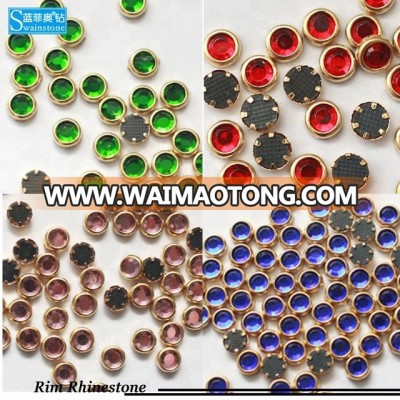 S0905 SS16 Gold metal ring hotfix rhinestones Lead free hot fix rhinestone with metal setting