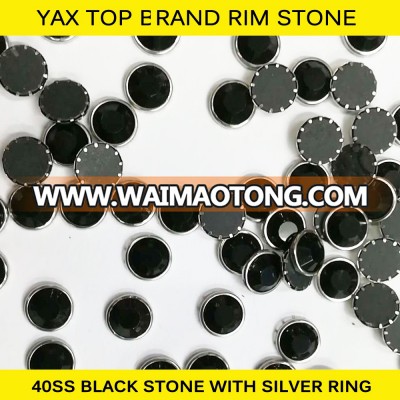 S0801 Good Quality SS40 8mm Black Hot Fix Rim Stone Rhinestone with Silver metal ring for clothings